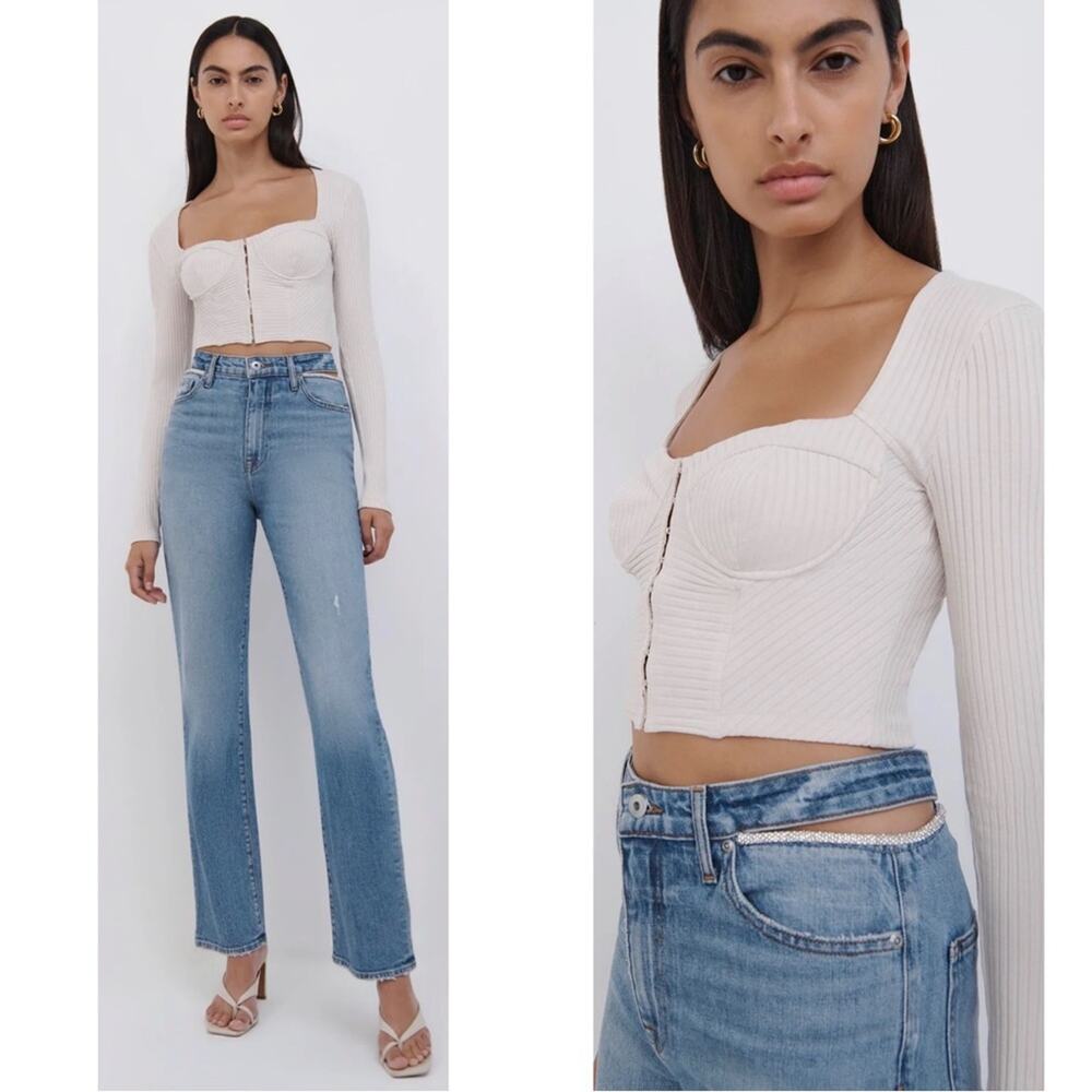 Jonathan Simkhai Amelia Straight Leg Diamanté Embellished Jeans Size 29